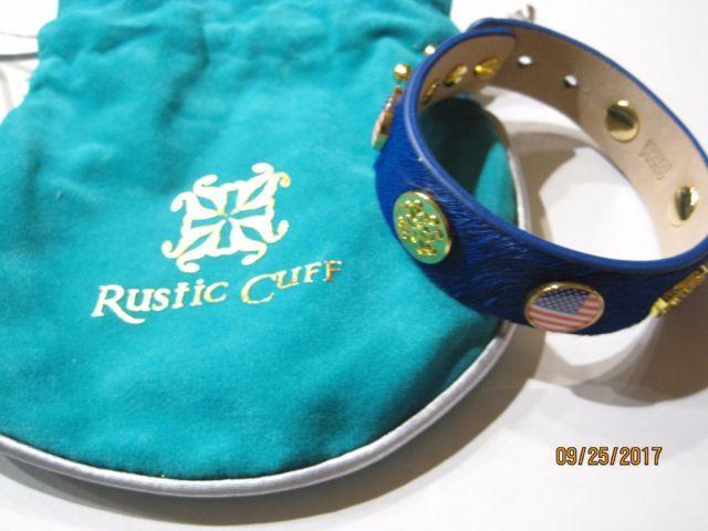 Rustic Cuff Logo - Patriotic FLAG Rustic Cuff Meagen WIDE Calfskin bracelet - BLUE with ...