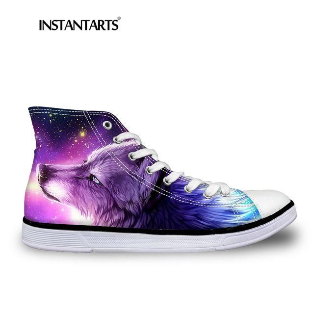 Cool Purple Wolf Logo - INSTNTARTS Universe Star Women Casual Flats Shoes Cool Animal Purple ...