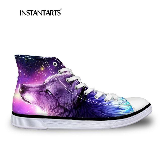 Cool Purple Wolf Logo - INSTNTARTS Universe Star Women Casual Flats Shoes Cool Animal Purple