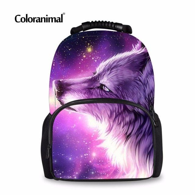 Cool Purple Wolf Logo - Coloranimal Cool 3D Animal Purple Wolf School Backpack for Children ...