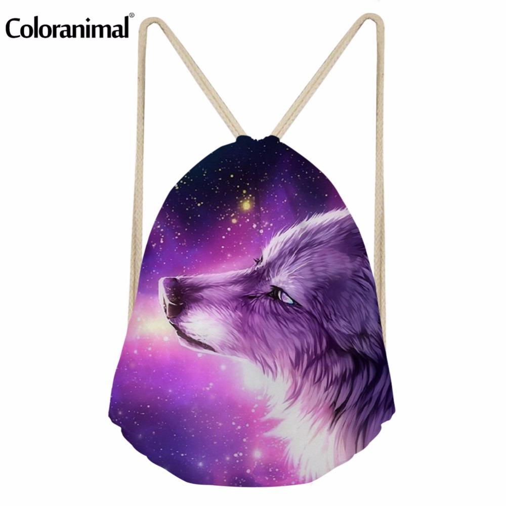 Cool Purple Wolf Logo - animal Drawstring Bag For Youth Girl Boy 3D Cool Animal Purple Wolf ...