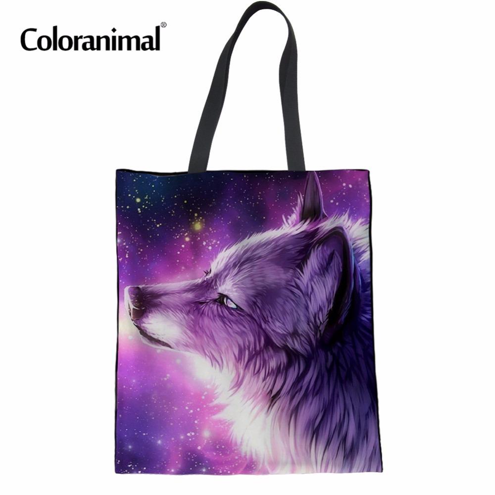 Cool Purple Wolf Logo - Coloranimal Foldable Women Casual Canvas Handbags Cool Purple Animal ...