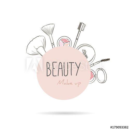 Circle Background Logo - Makeup tools on begie circle background. Vector beauty logo or label ...