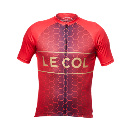 Red Hexagon Sports Logo - Le Col Men's Sport Jersey in Red and Gold Hexagon - SwiBiRu