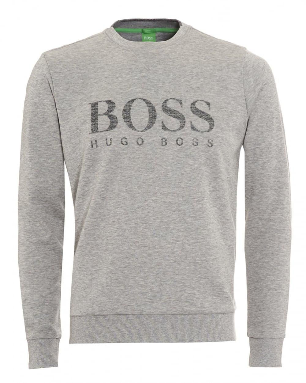Light Grey Logo - Hugo Boss Green Mens Salbo Sweatshirt, Light Grey Logo Jumper