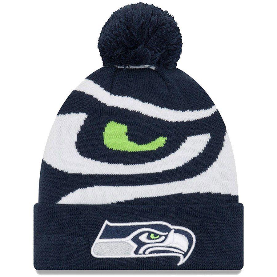 Seahwaks Logo - Men's New Era College Navy Seattle Seahawks Logo Whiz 3 Cuffed Pom Knit Hat