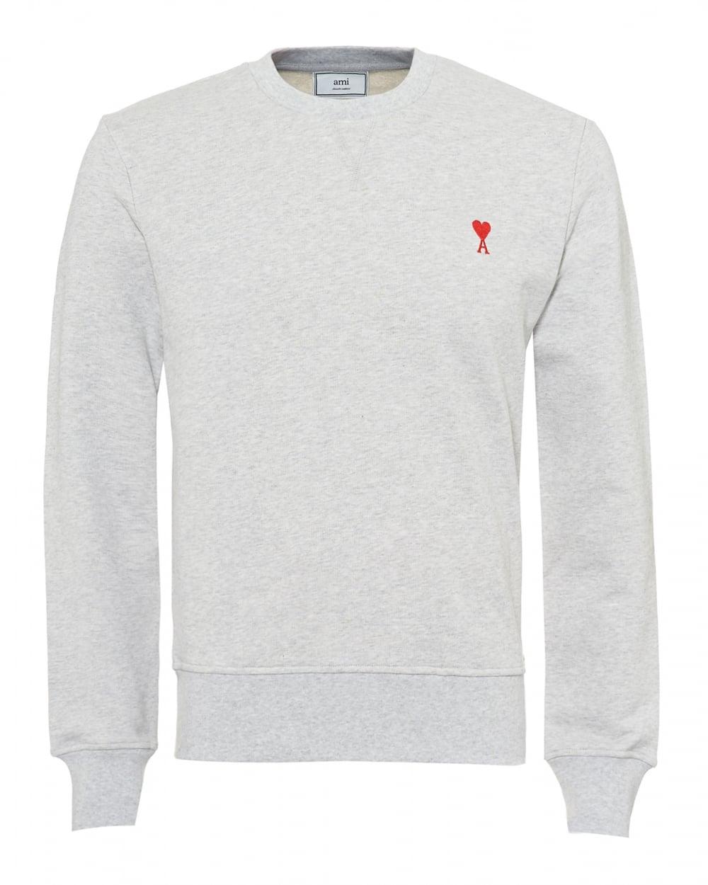 Light Grey Logo - Mens Basic Sweatshirt, Embroidered Heart Logo Light Grey Jumper