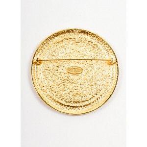 Lion Circle Logo - Chanel 'CC' Logo Gold Tone Carved Metal Palm Tree Lion Circle Pin