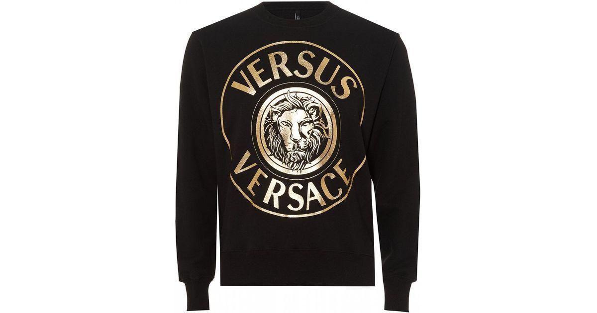 Lion Circle Logo - Versus Lion Circle Print Sweatshirt, Black And Gold Sweat in Black