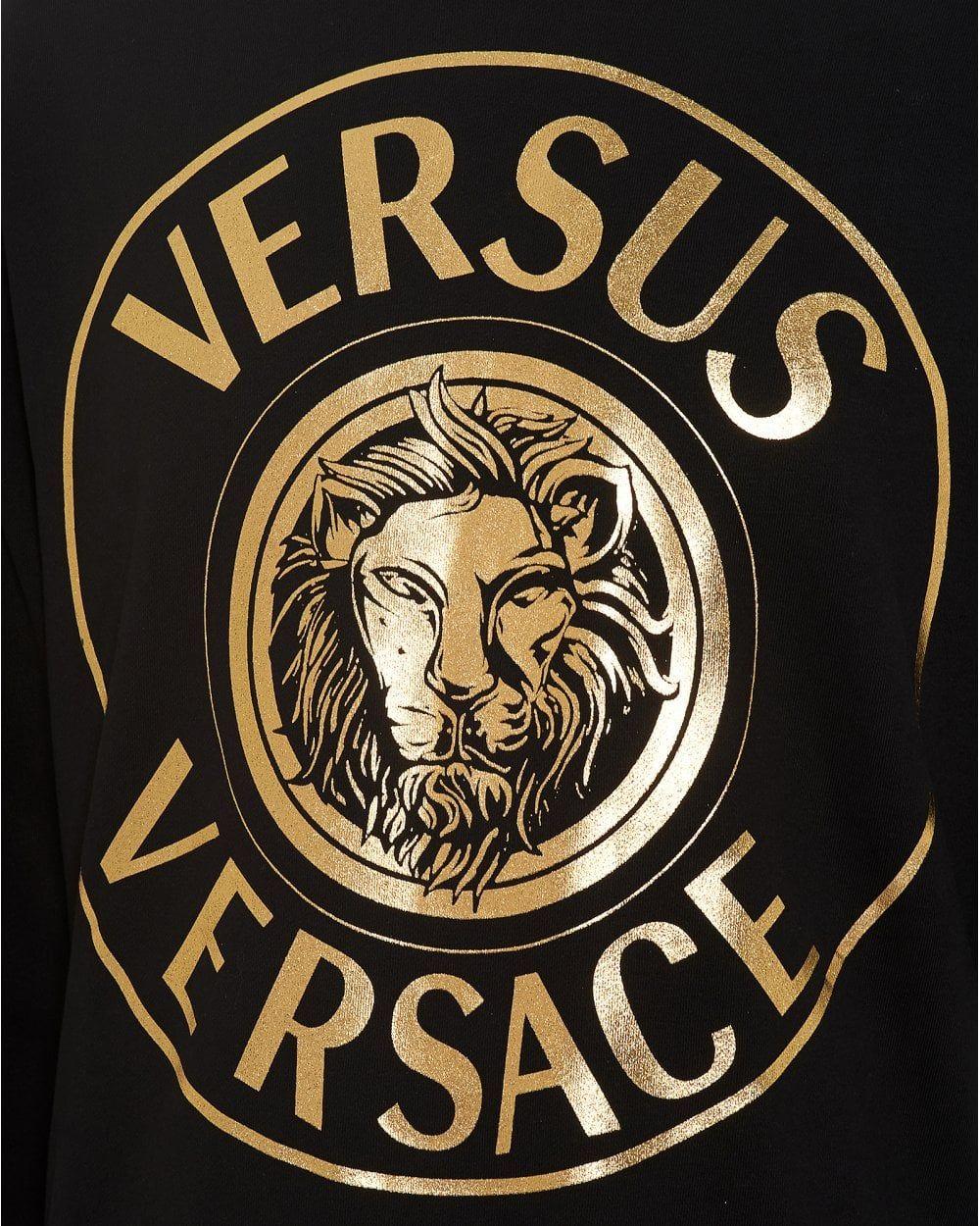 Lion Circle Logo - Versus Versace Mens Lion Circle Print Sweatshirt, Black and Gold Sweat