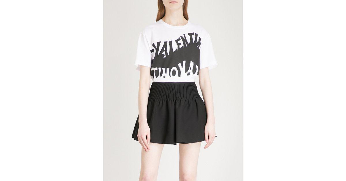 Fashion with a Black Wave Logo - Valentino Logo Printed Jersey T Shirt In Black