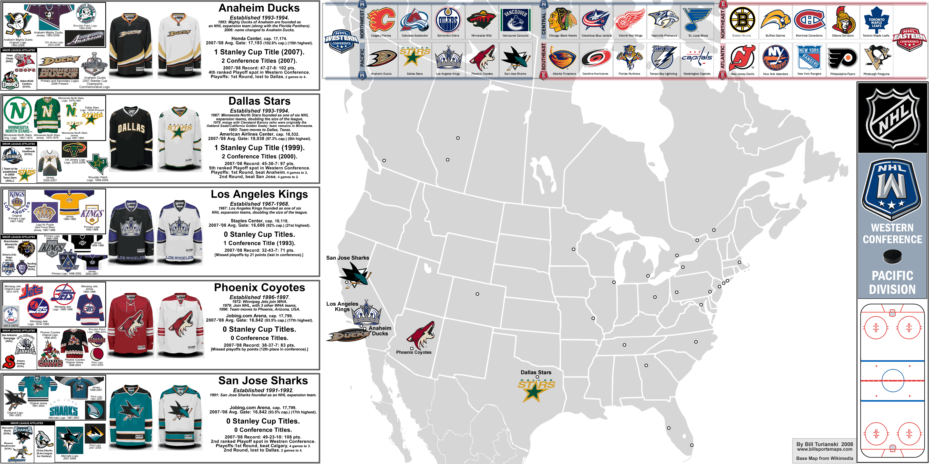 Western Conference NHL Team Logo - NHL Western Conference, Pacific Division: Map and Team Profiles