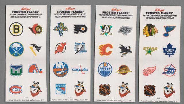 Western Conference NHL Team Logo - 1994 KELLOGG'S FROSTED FLAKES NHL Team Logo Sticker set cello packs ...