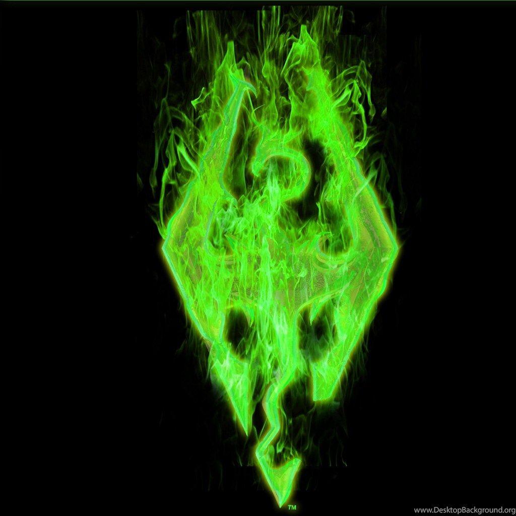 Green Fire Logo - Skyrim Wallpaper Fire Logo, Green Desktop Background