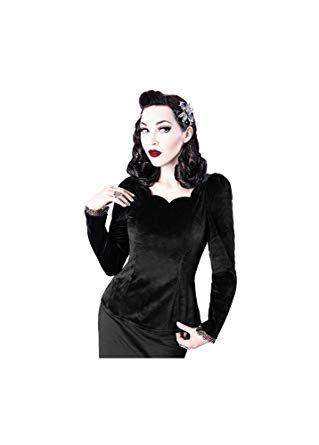 Fashion with a Black Wave Logo - Restyle Black Wave Long Sleeve Gothic Rockabilly Women's Velvet ...