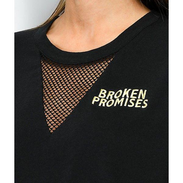 Fashion with a Black Wave Logo - Broken Promises Wave Logo Black Mesh T-Shirt Women's Short Sleeve T ...