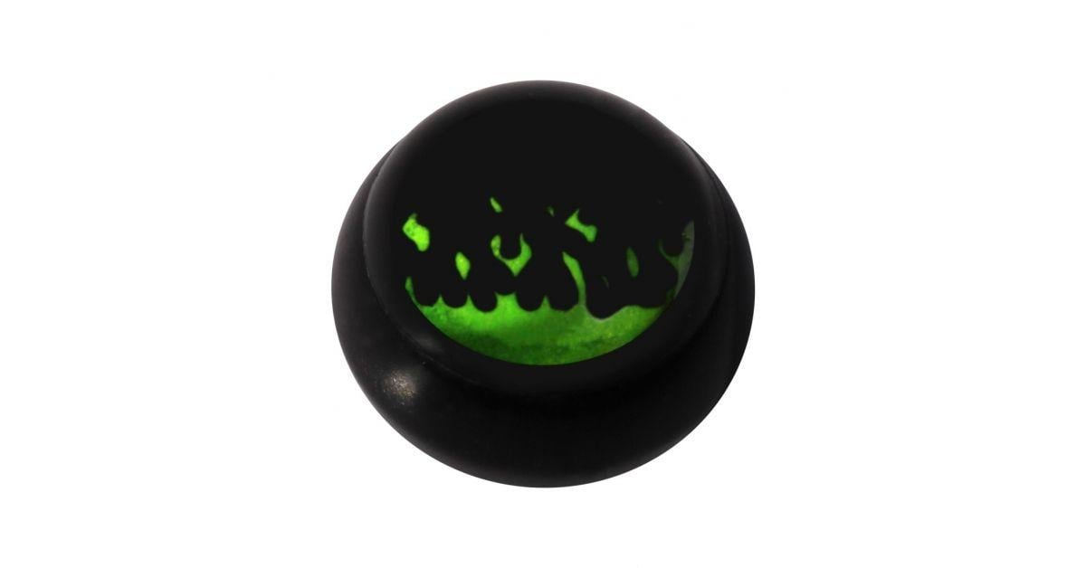 Green Fire Logo - Acrylic UV Black Ball For Tongue Navel Piercing With Fire Logo
