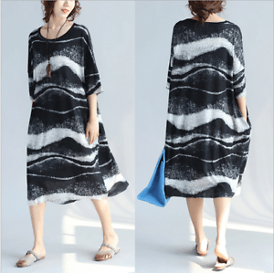 Fashion with a Black Wave Logo - Fashion Black Wave Pattern Oversized Tunic Casual Dress | eBay
