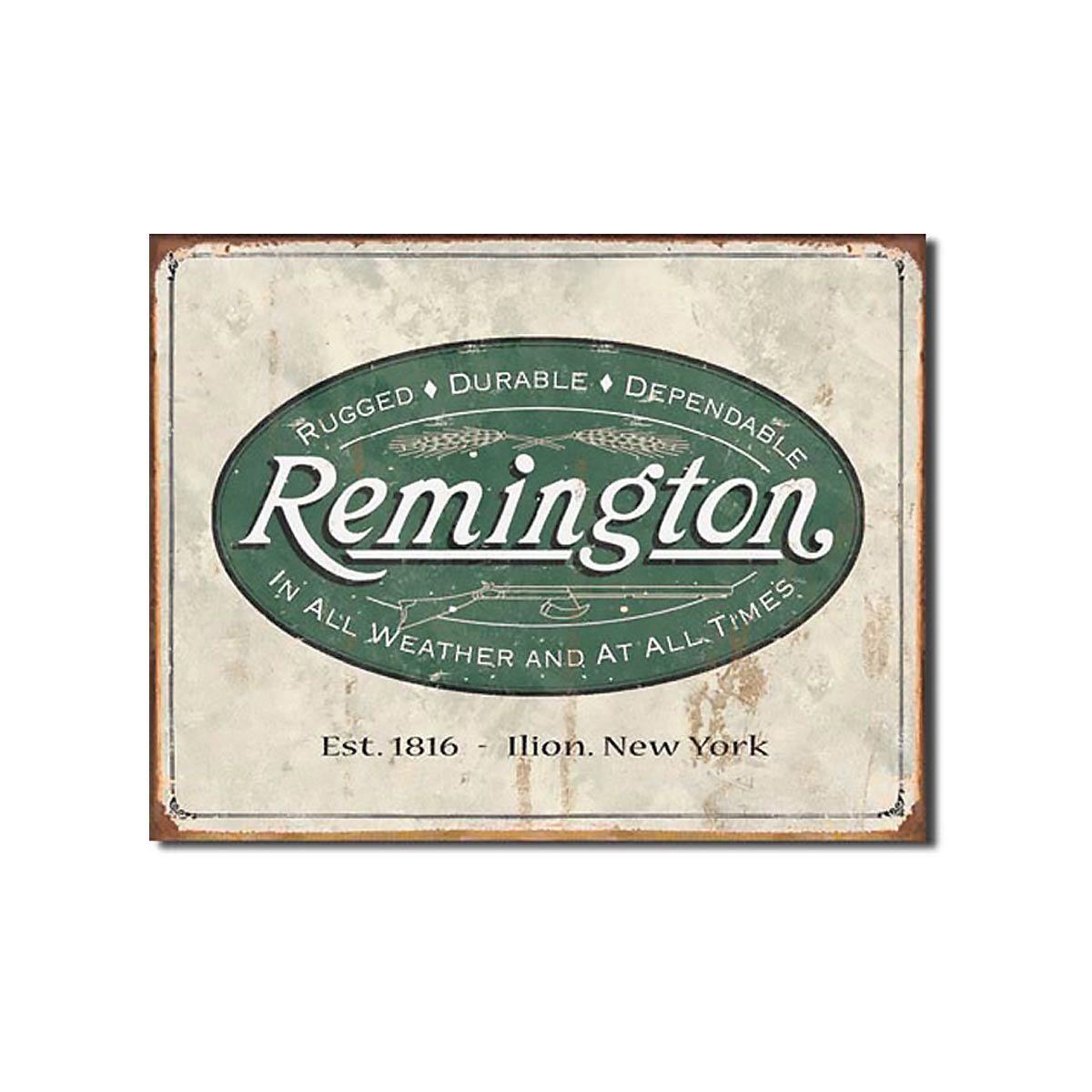 Vintage Remington Logo - Remington Rugged Durable Hunting Tin Sign at Retro Planet