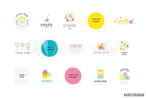 Candy Brand Logo - Set of flat simple geometric candy bar logo and sweet shop insignia