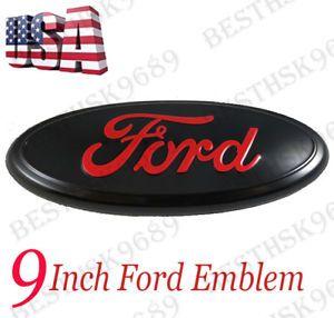 Black and Red Oval Logo - 9Inch Black Red FOR FORD F150 Front Grille Tailgate Emblem Oval ...