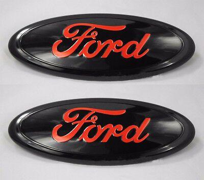 Black and Red Oval Logo - 2PC FORD F 150 04 2014 Black Red Oval Front Grille & Tailgate 9 Inch