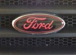 Black and Red Oval Logo - Ford F 150 Grill Emblem Vinyl Decal (Overlay) Black / Red Lettering