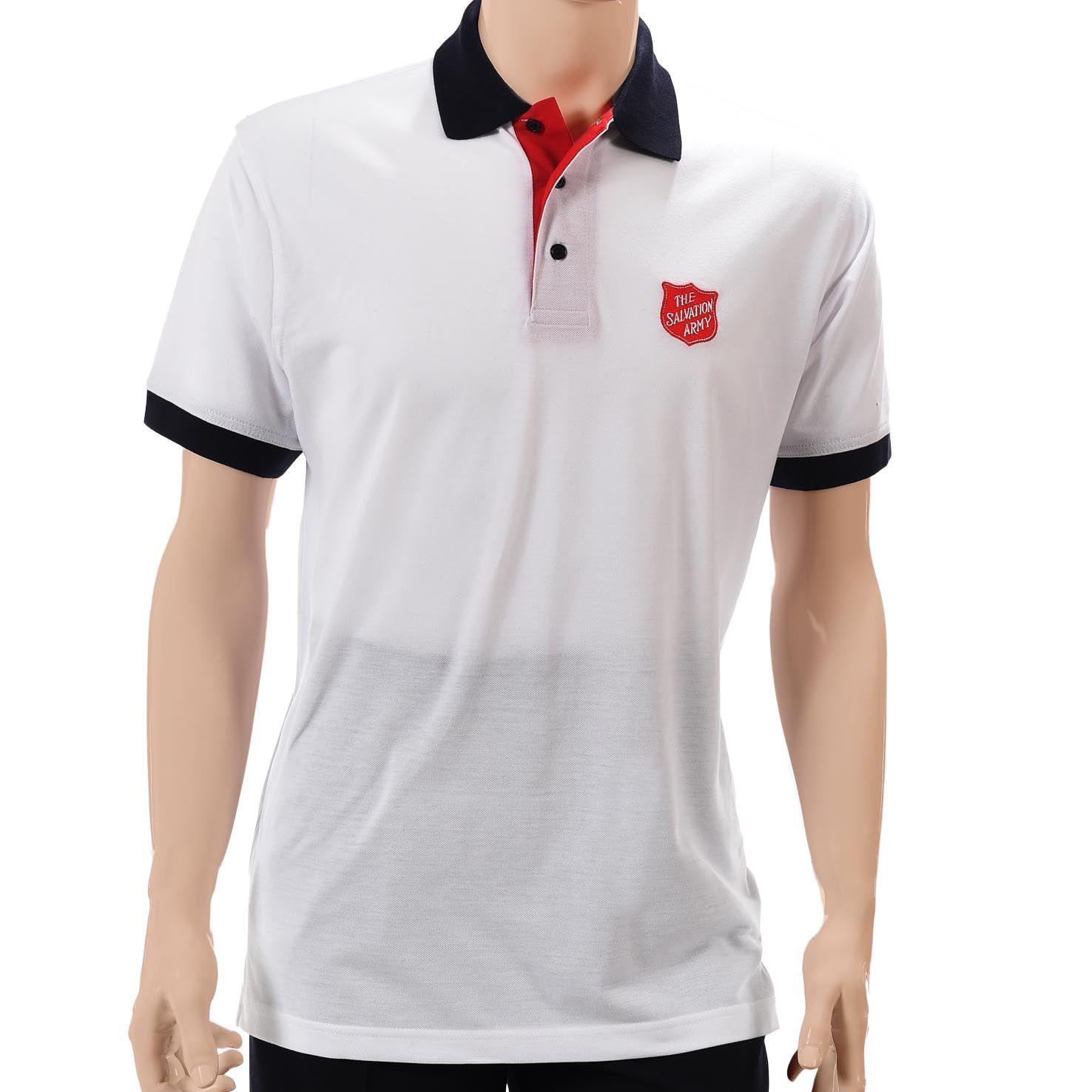 Polo Shirt Logo - Unisex Polo Shirt White Contrast with Red Shield Logo