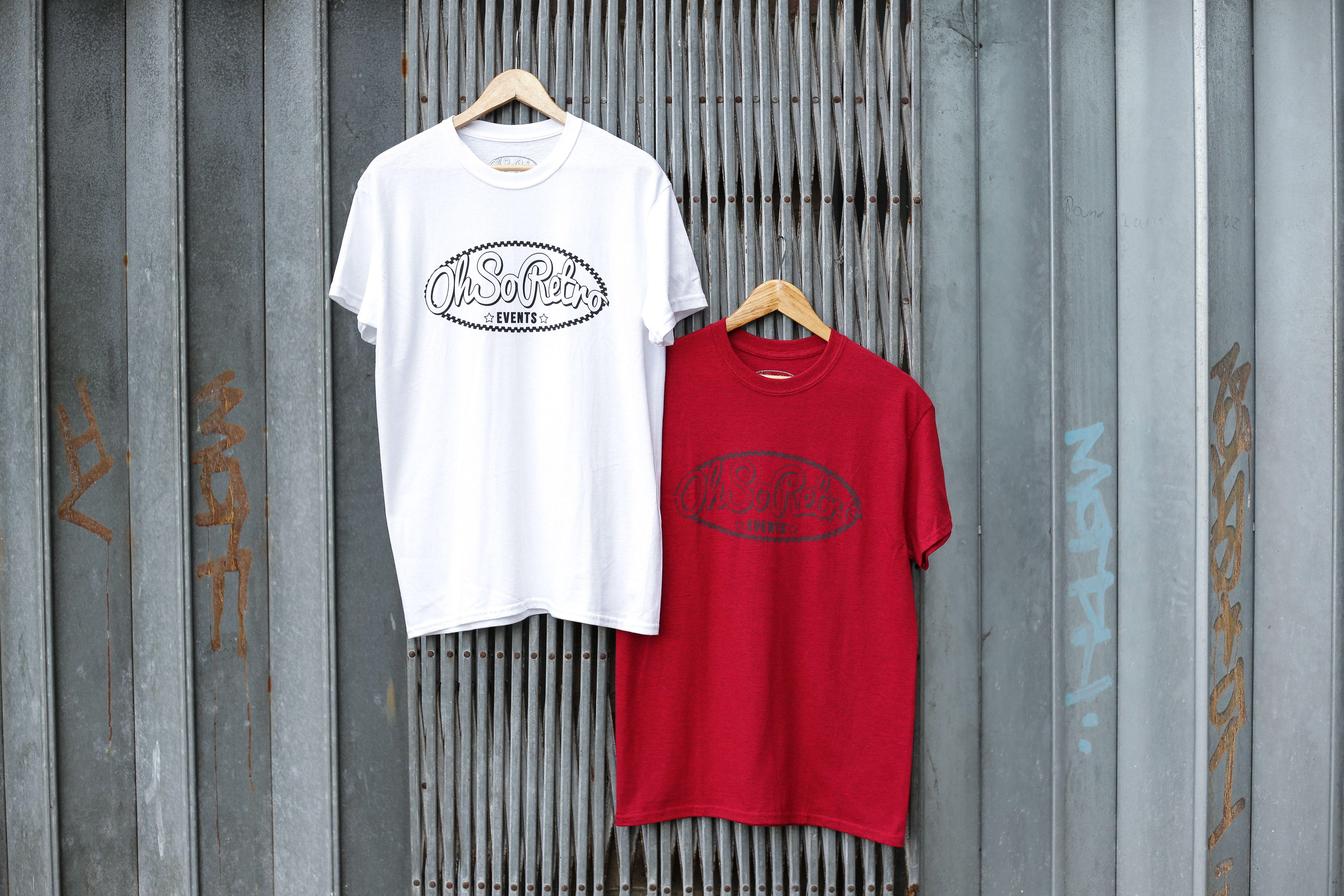 Black and Red Oval Logo - Antique Red with Black Oval Logo Tshirt - OhSoRetro Events