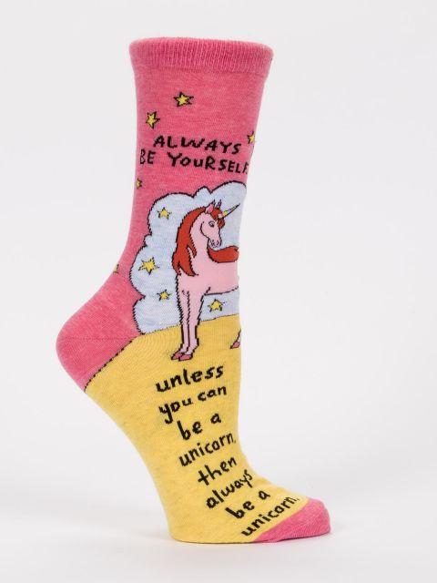 Red and Blue Q Logo - Always Be Yourself Unless You Can Be A Unicorn W Crew Socks