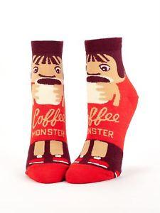 Red and Blue Q Logo - Blue Q Coffee Monster Funny Caffeine Cartoon Red Ankle Socks ...