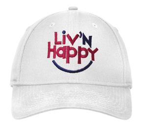 Red White N Logo - Liv`N Happy White Cap with Red & Blue Logo