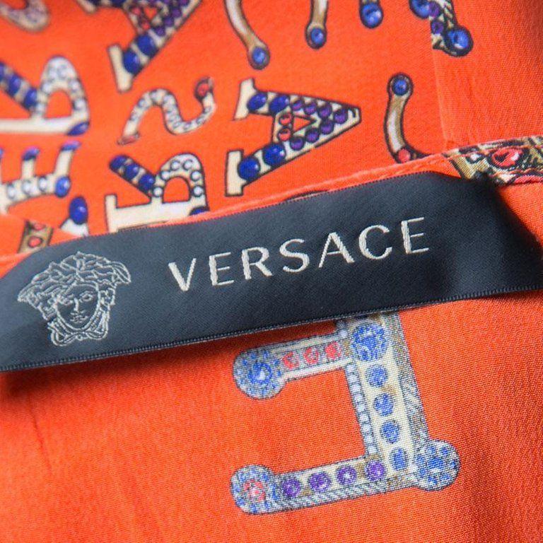 Orange and Blue M Logo - Versace Orange Logo Alphabet Printed Silk Long Sleeve Shift Dress M ...