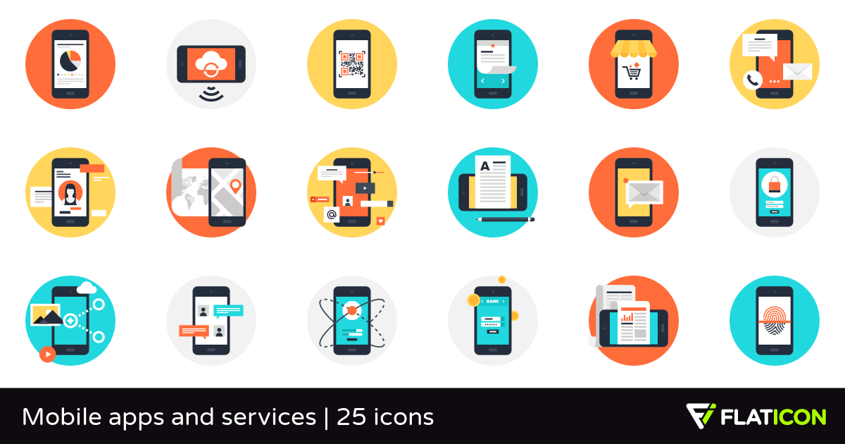 Mobile App Icons Logo - Mobile apps and services 25 premium icons (SVG, EPS, PSD, PNG files)