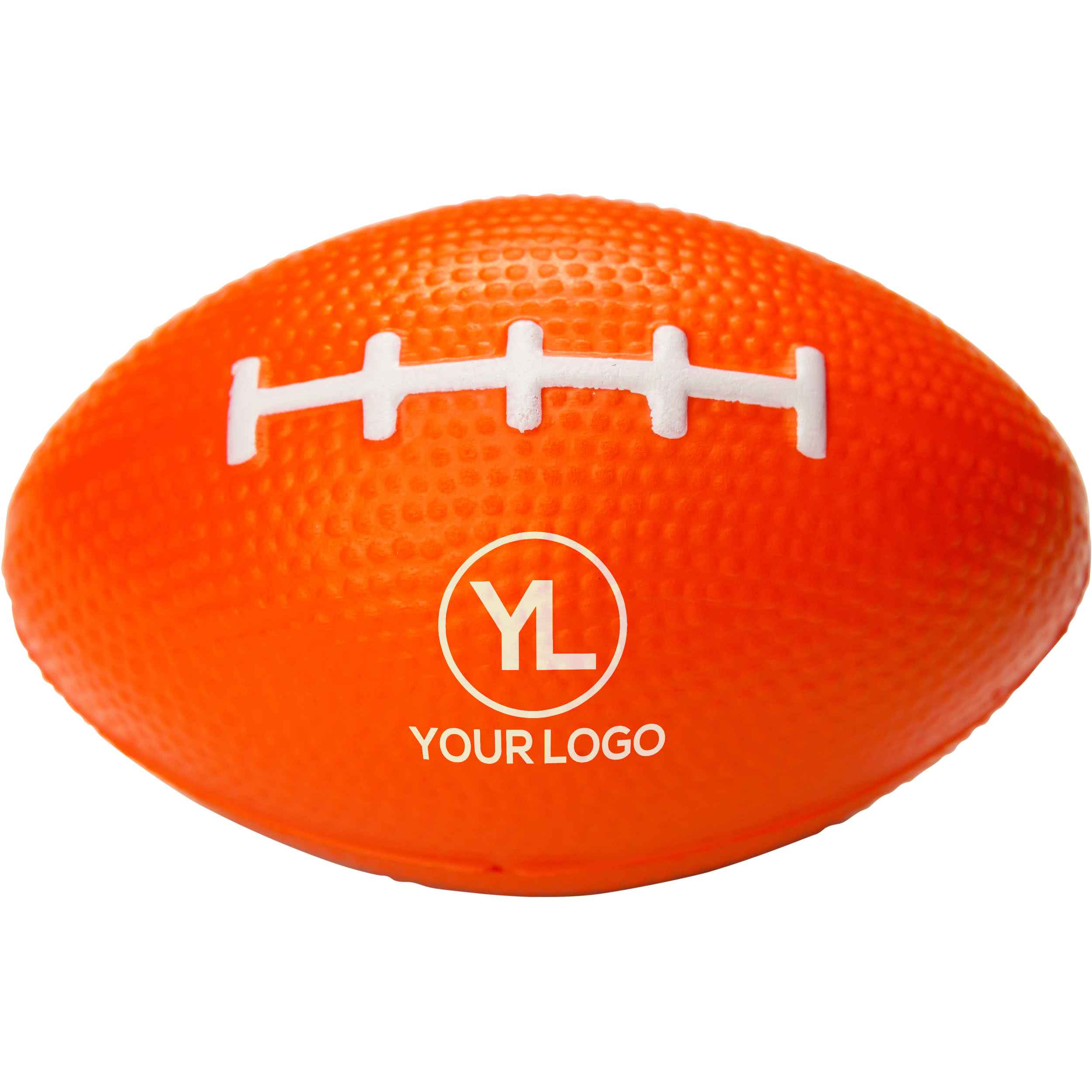Red and Orange Ball Logo - Promotional Small Football Stress Balls with Custom Logo for $0.77 Ea.