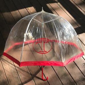 Red T Logo - Vintage Clear Plastic Umbrella Red 
