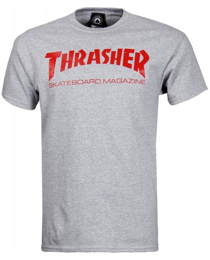 Red T Logo - Thrasher Skateboard Skate Mag Logo Grey/Red T Shirt - Skatewarehouse ...