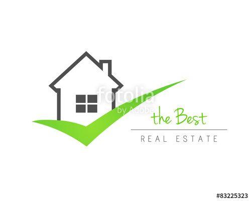 As Check Mark Logo - Real estate house logo with a green check mark Stock image