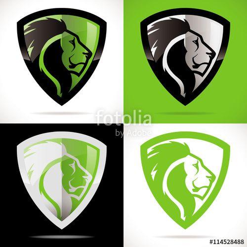 Sport with Lion Logo - bouclier lion logo sport collectif vert Stock image and royalty