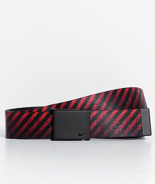 Diagonal Check with Nike Logo - Nike Hazard Stripe Black & Red Web Belt | Zumiez