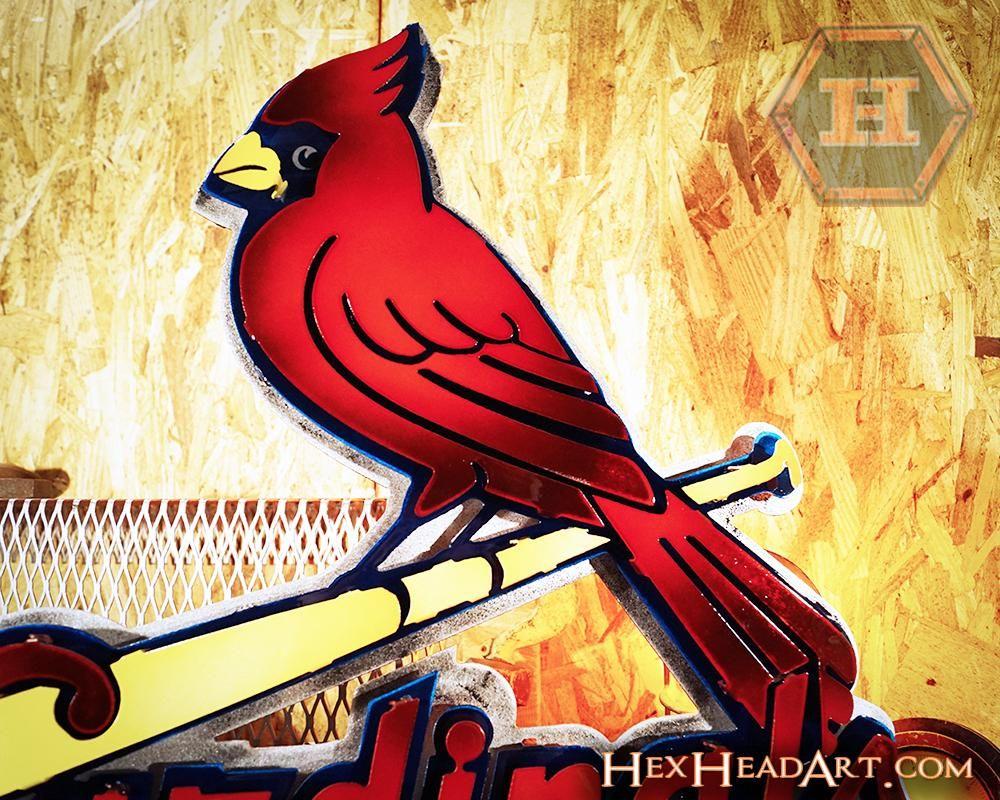 Cardinal On Bat Logo - St. Louis Cardinals Bird and Bat Logo 3D Metal Artwork - Hex Head Art