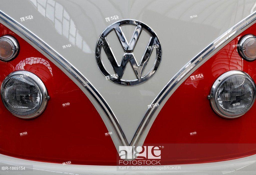 Volkswagen Bus Logo - VW bus or van, Bulli, Model T1 from the '60s, front and logo, Stock ...