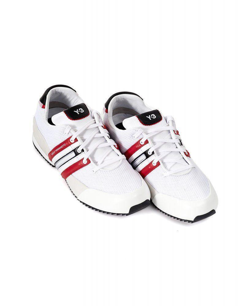 White and Red Y Logo - Y-3 Trainers White & Red Sprint Leather Mesh Trainer
