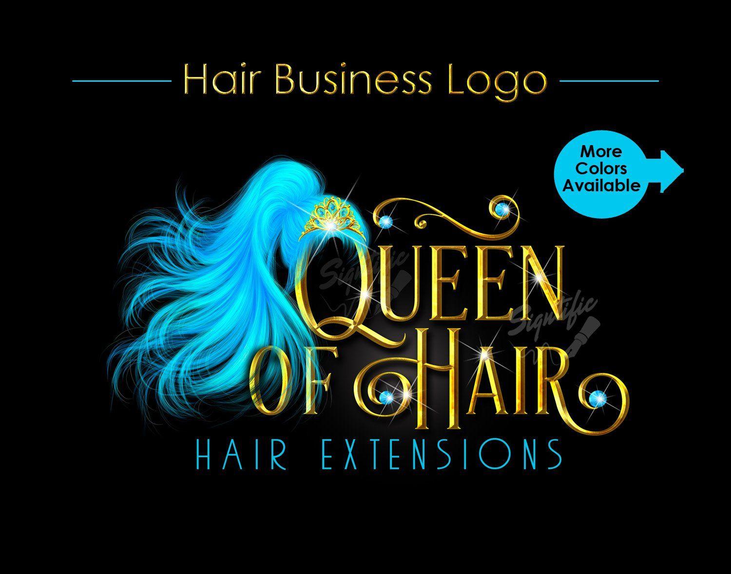 Teal and Gold Logo - Hair Extensions Logo, Flowing Ponytail Logo, Teal Hair Logo, Hair ...