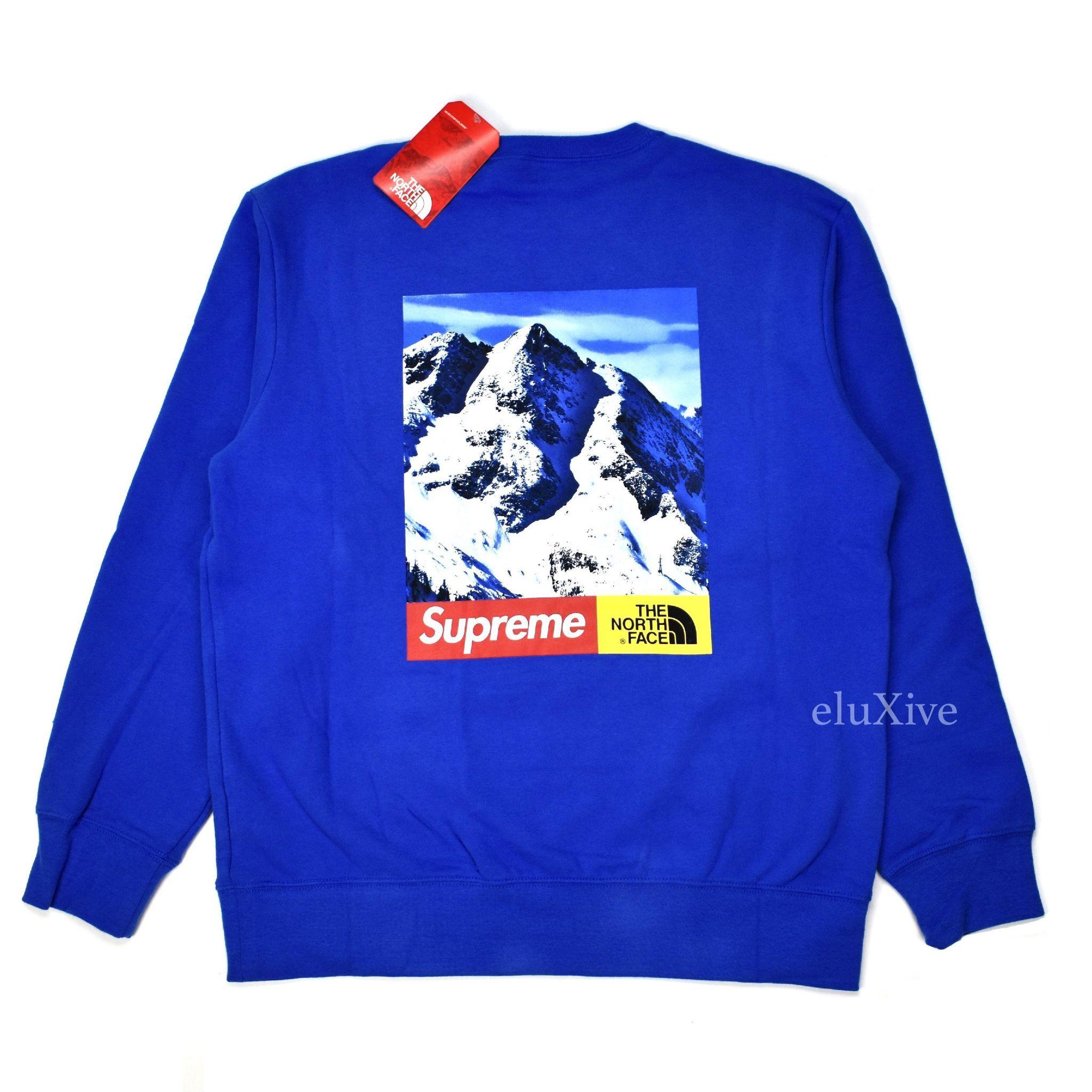 Royal Blue Supreme Logo - Supreme x The North Face Blue Box Logo Mountain Sweatshirt