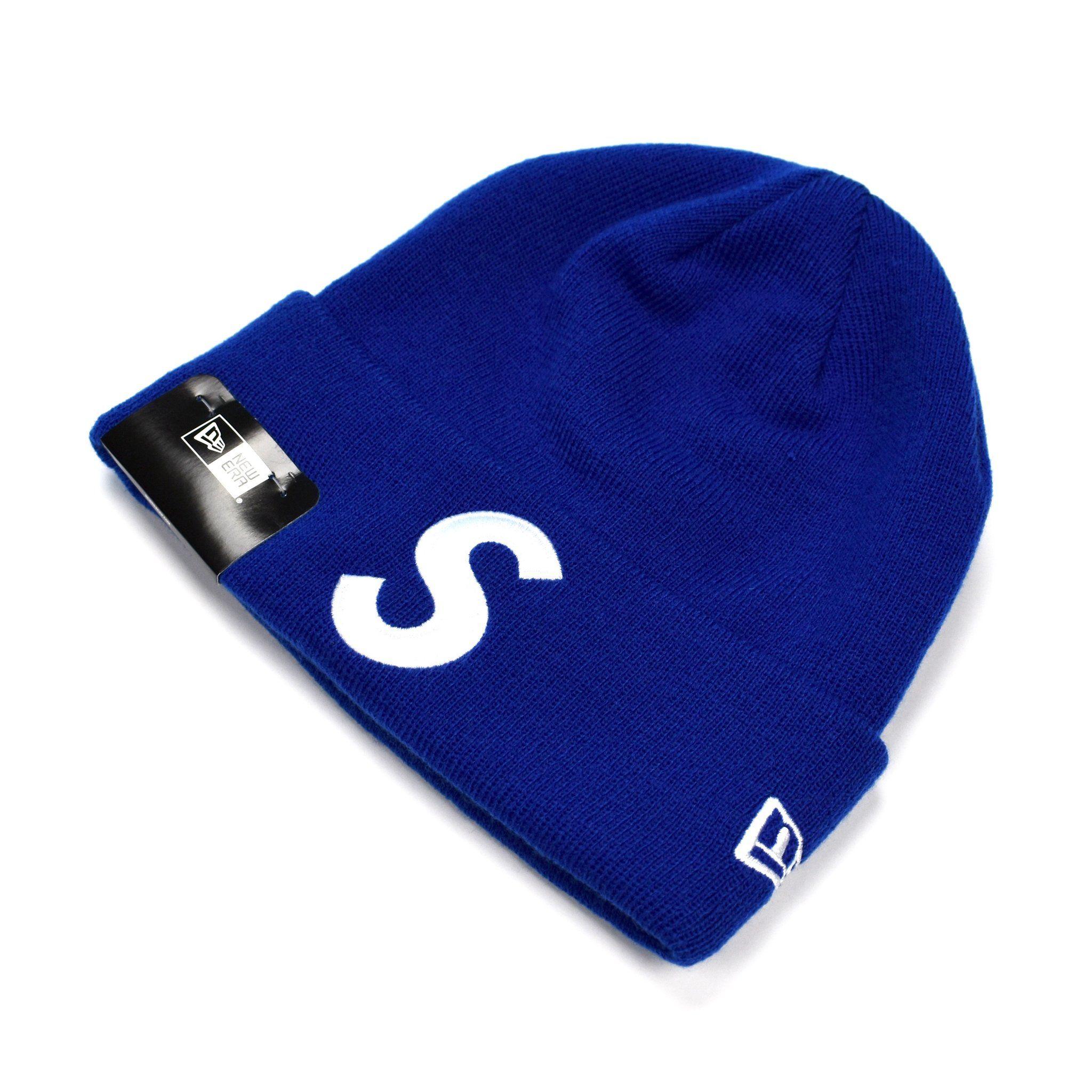 Royal Blue Supreme Logo - Supreme x New Era Blue 'S' Logo / Box Logo Beanie Knit Hat