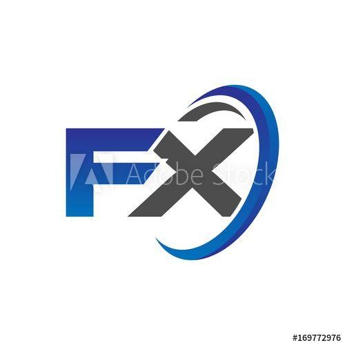 FX Logo - vector initial logo letters fx with circle swoosh blue gray