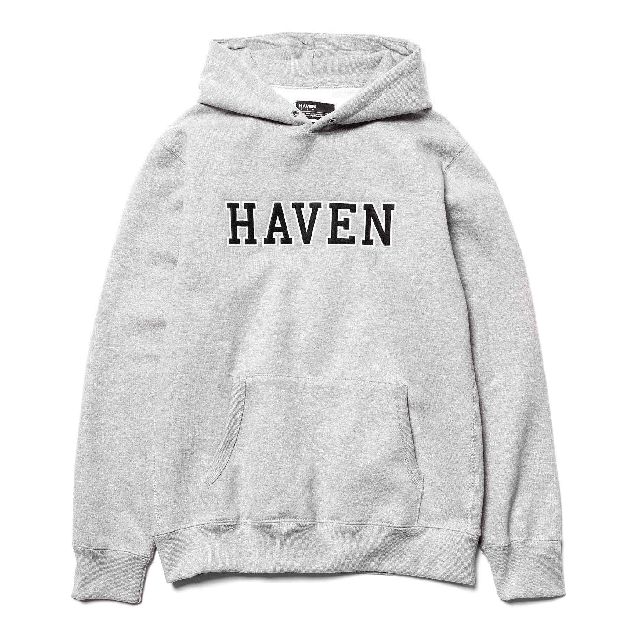 College H Logo - Heavyweight Felt Applique College Logo Pullover Hoodie H.Gray – HAVEN