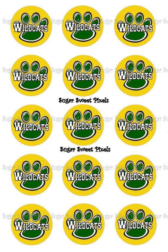 Green and Gold Wildcat Logo - INSTANT DOWNLOAD Green Gold Wildcats paw 1 inch