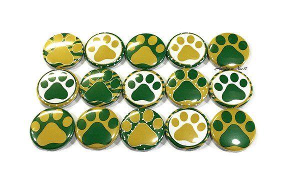 Green and Gold Wildcat Logo - Paw Magnet Gold Green 1 1.25 Button Magnet